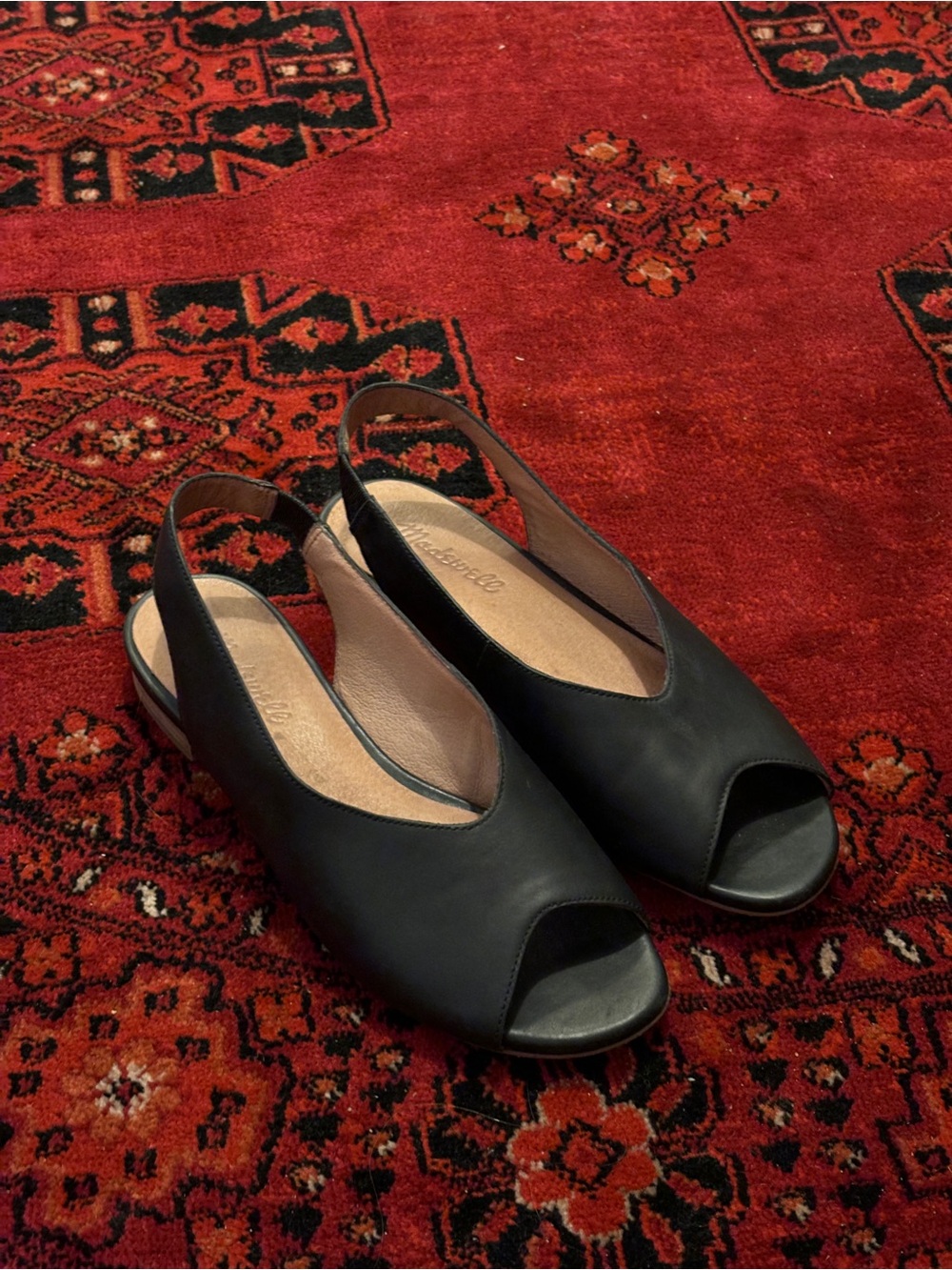 Madewell | Black Peep-Toe Slingback Flats | 7.5